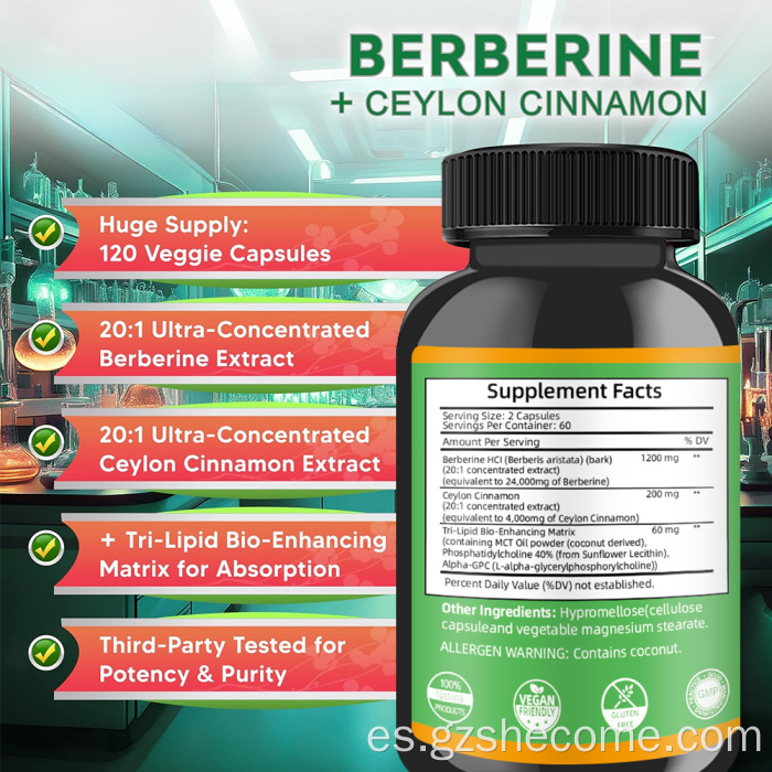 Shecome Berberine Ceilán Canela Cápsulas para Adultos